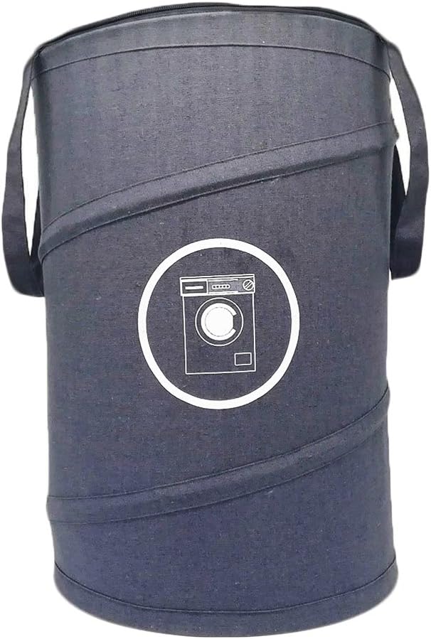 Pop-Up Laundry Hamper with Lid and Zipper Large Double Collapsible Round Dirty Laundry Sorter Basket Bag Carry Handles for College Dorm Kids Room or Bedroom (Gray)