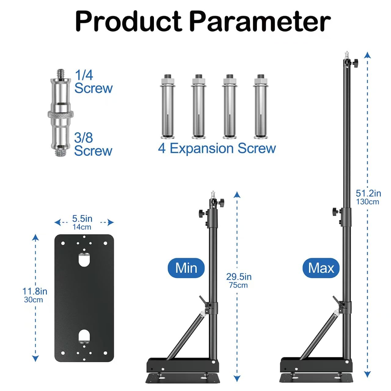 Adjustable Ring Light Wall Mount Triangle Boom Arm for Photography Strobe Light, Monolight, Softbox, Umbrella, Reflector and Octobox, 180º Flexible Rotation, Max Length 4.25 Feet/51in/130cm