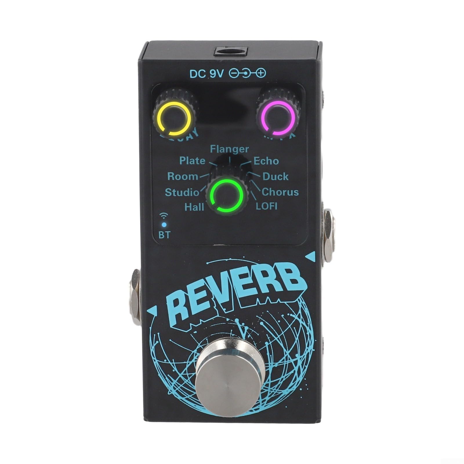 Pedal de reverberación de guitarra digital con 9 efectos de reverberación con decaimiento independiente y ajustes de mezcla húmeda/seca y True Bypass
