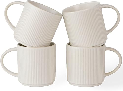 Miniatura 40 de famiware Star - Juego de tazas de café para 4 unidades, 12 onzas, con asa, para café, té, cacao, leche, cerámica, color blanco Blanco