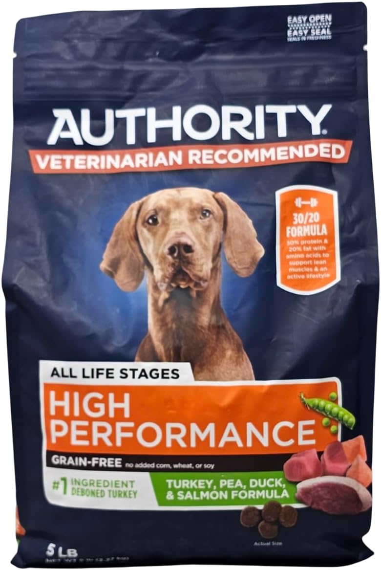 Authority High Performance Turkey, Pea, Duck and Salmon Dry Dog Food, 5 Pound Bag