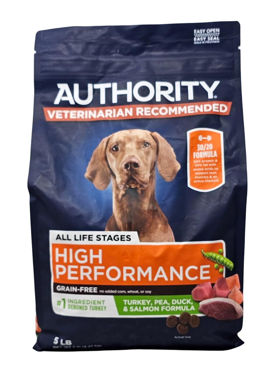 Authority High Performance Turkey, Pea, Duck and Salmon Dry Dog Food, 5 Pound Bag