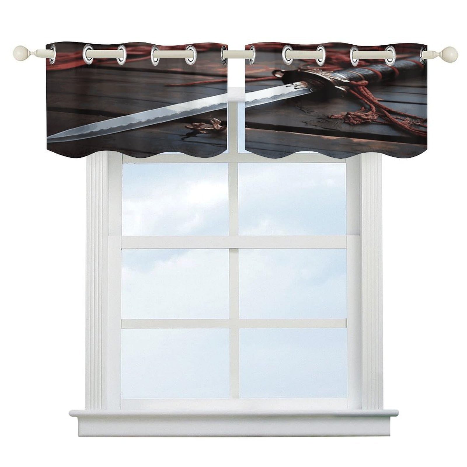 Fekiloot Style Japan Samurai Sword Short Curtains Valance Curtain