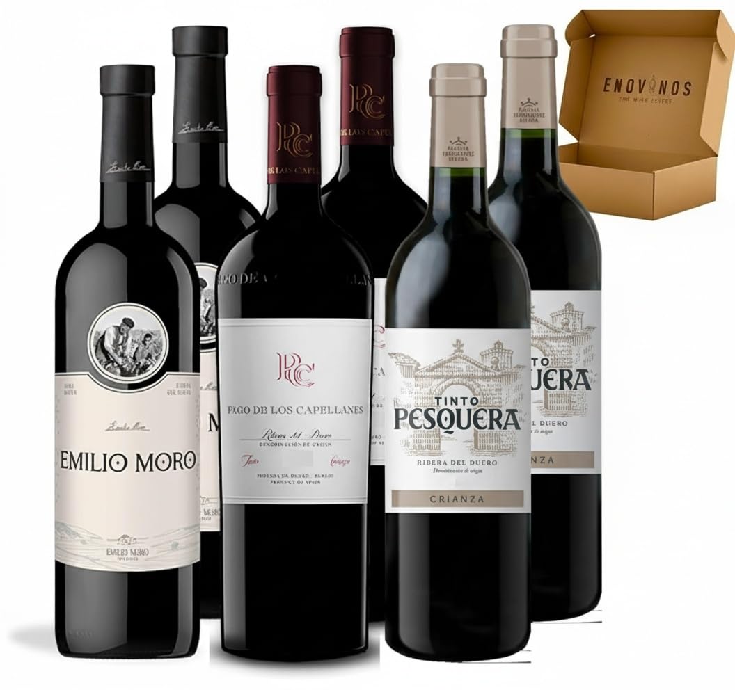 Pack de 6 Vinos Ribera del Duero - Envio 24h - Vinos Regalo - x2 Emilio Moro, x2 Capellanes Crianza, x2 Pesquera Crianza - 6 x Botella 75 cl - Mejor Seleccion ENOVINOS THE WINE BRAND