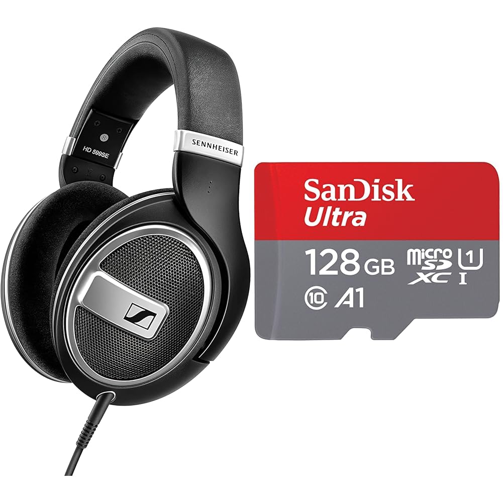 Sennheiser HD 599 Special Edition, Kopfhörer mit offenem Rücken, Schwarz & SanDisk Ultra Android microSDXC UHS-I Speicherkarte 128 GB + Adapter