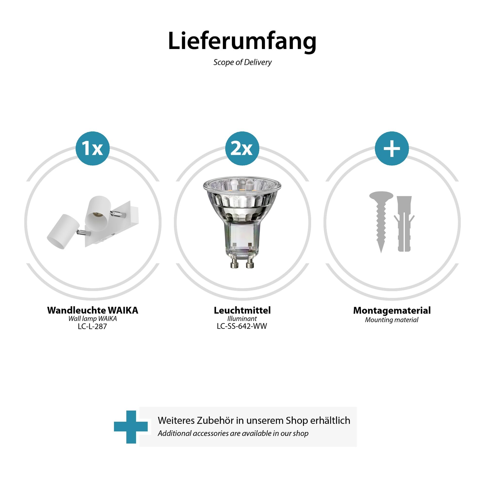 ledscom.de Spot mural WAIKA, à deux flammes, avec interrupteur, blanc mat, incl. ampoules LED GU10 227lm blanc chaud chacune
