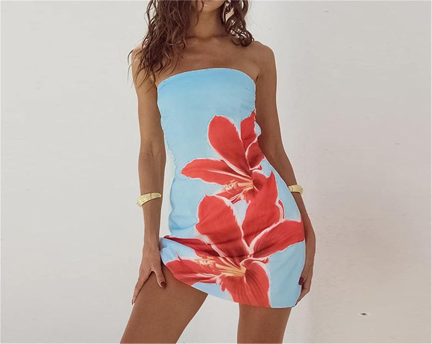 Women Sexy Strapless Floral Pattern Bodycon Tube Mini Dress Summer Skinny Sleeveless Backless Bandeau Tube Dress - Image 4