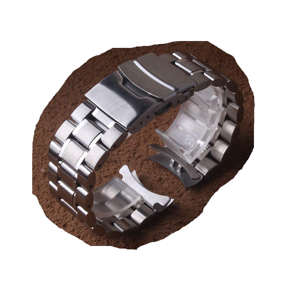 Classic Watchband Stainless Steel Metal Watche Band Curved end 18MM 20MM 22MM 24mm Silver fit Men Watches Hours Safety Buckle (24mm)
