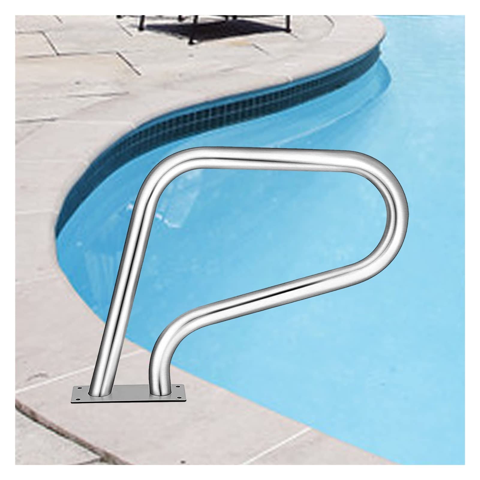 Pool Hand Rail, Deck-Mounted Railings,3-Bend Swimming Pool Safety Handrails, 31.9x22.4Inches Perfect Handle Swimming Pool Grab Ladder for Inground Pool Entry, Silver