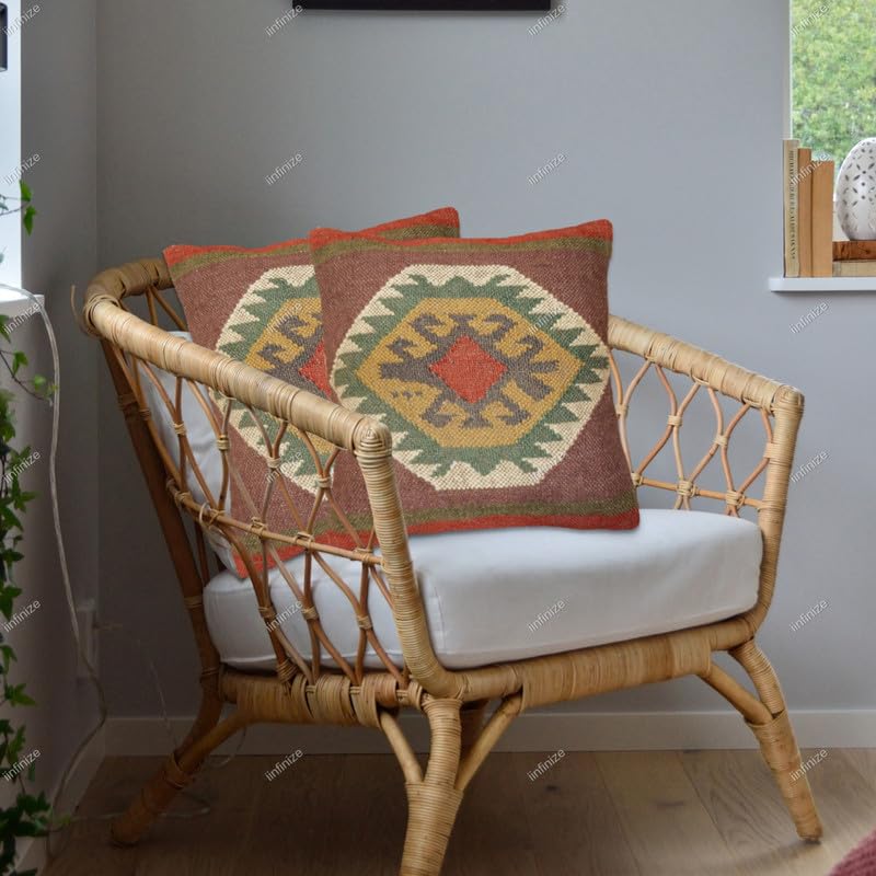 Housses de coussin en laine de jute indienne 45,7 x 45,7 cm tissées à la main