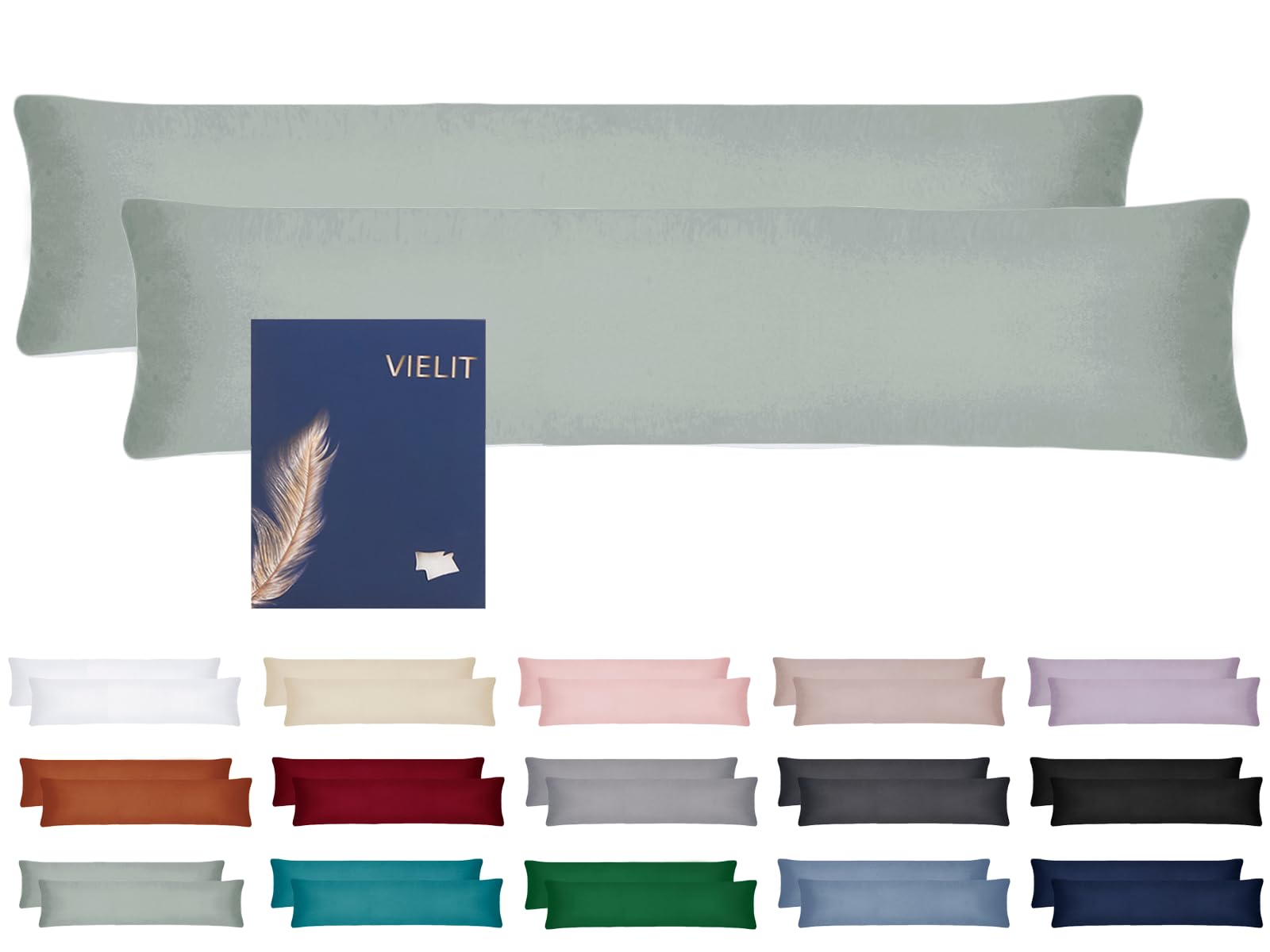 Vielit Side Sleeper Pillowcase Cover 40 x 145, 2-Piece Set, Pillowcase 40x145, Side Sleeper Pillowcase, Soft, Eco Certificate, Sage Green โ image 1