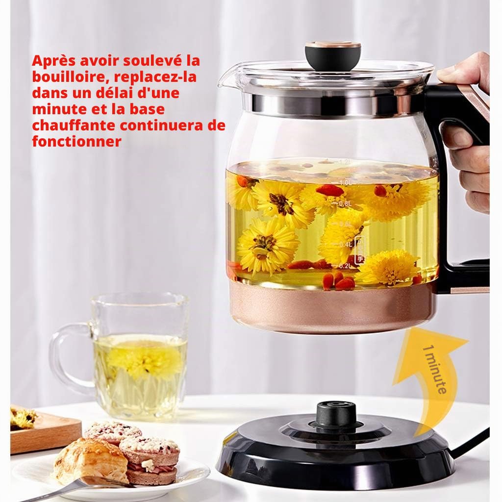 YXCKG Theiere avec Infuseur, 1,2 L 700 W Bouilloire, Bouilloire Thermostat Réglable, Filtre Anti-Calcaire Amovible Lavable, Bouilloire en Verre avec Maintien Chaud Jusqu'à Compact Home
