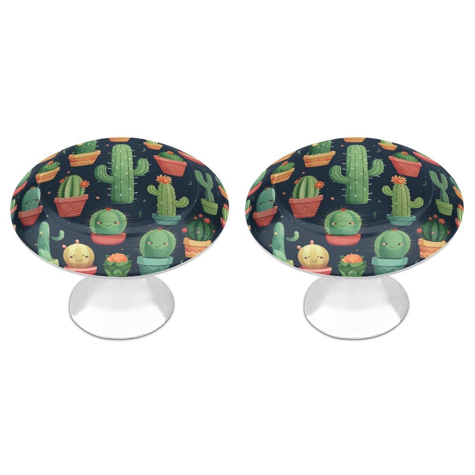 QMNLKH Cactus Seamless Illustration Cabinet Knobs for Home, Round Drawer Pulls for Kitchen, Personalized Cupboard Handles with Screw, Fashion Dresser Knobs for Office, Drawer Handles, 2 Packs