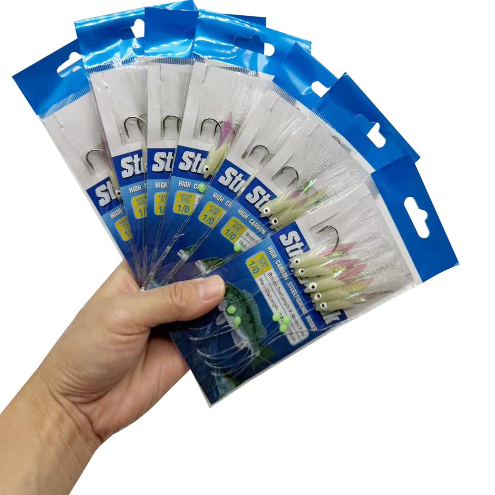 8 Packs/40 Hooks Luminous Sabiki Rigs Lures Fishing Flasher Lures Bait Rigs Glow Fish Skin/Lure/Beads High Carbon Steel Hooks for Fresh/Saltwater Size