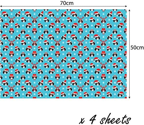4 x Cat Christmas Wrapping Paper Sheets - Premium Recyclable Xmas Gift Wrap 70cm x 50cm Made in the UK from 100% Recycled Paper
