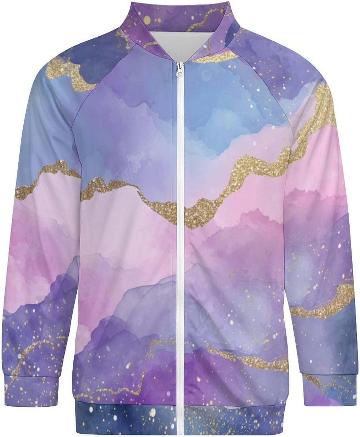 Men's Slim Fit Lightweight Baseball Jacket, Flight Bomber Jackets Wavy Lavender Print Zip Up Jacket Casual Coat