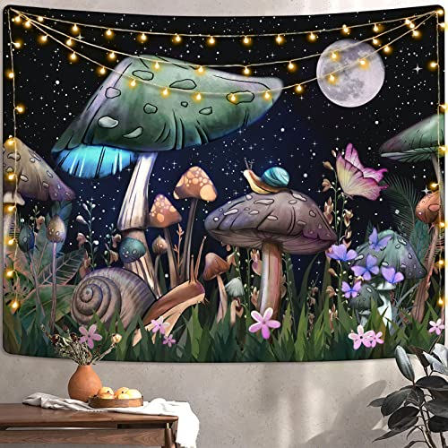 Lifeel Trippy Mushroom Tapestry, Moon And Stars Tapestrs With Snail Flowers And Plants Tapestry Wall Hanging For Room 50×60 Inches #TOP1