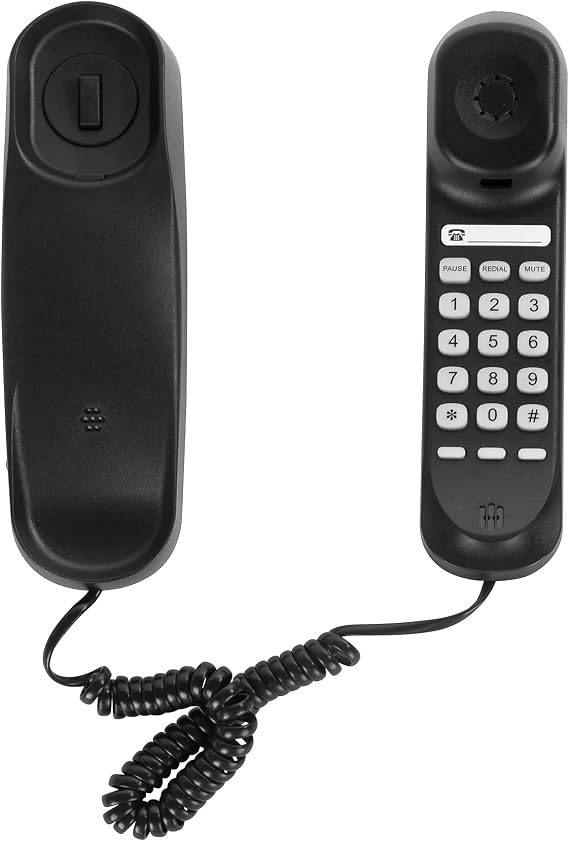 OF-990 Slimline Telephone Wall-Mountable Basic Corded Telephone No AC Power Required, Corded Home Phone Black