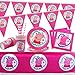 Peppa Pig Stoviglie per Feste di Compleanno, Posate per Feste a Tema di Compleanno Decorazioni, Set di Forniture per Feste per Bambini, Piatti, Tazze, Cannucce, Tovaglioli, Tovaglie, Striscioni