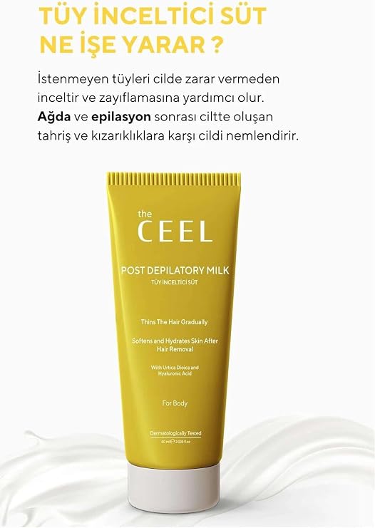 The Ceel Tüy İnceltici ve Nemlendirici Süt 2x60 ml - Isırgan Otu & Hyaluronik Asit İçeren Epilasyon Sonrası Bakım Losyonu, Cilt Yatıştırıcı ve Nemlendirici Vücut Bakım Kremi