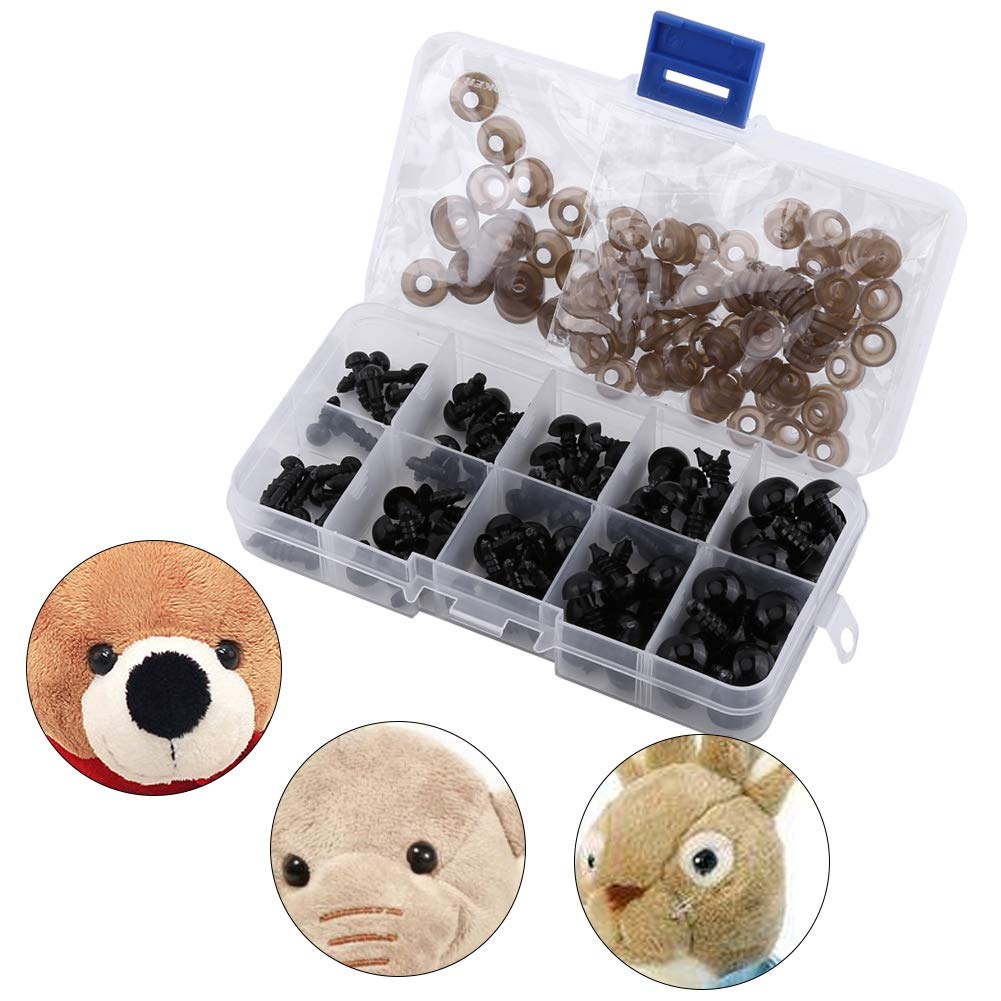 100 PCS 6-12 Mm Plastic Safety Eyes, Eyes for Crochet Animals, Craft Eyes for Crochet, Black Safety Eyes Doll for DIY Puppets Bear Stuffed Animals Amigurumi Making