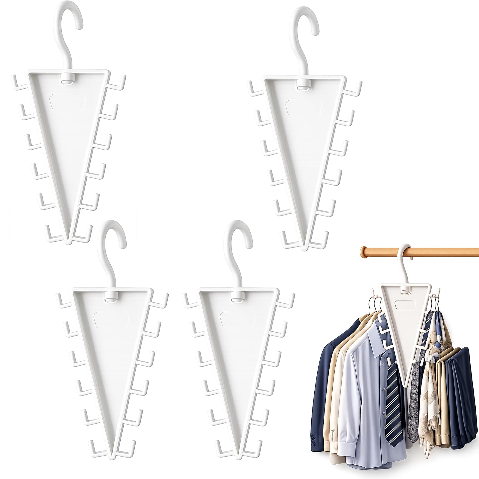 EHOTER V Shape Double-Sided Closet Organizer Hanger Triangular Double-sided Clothes Hanger and Hat Storage Rack 360° Rotating for Pants Hats Bags Room Essentials (4PCS)