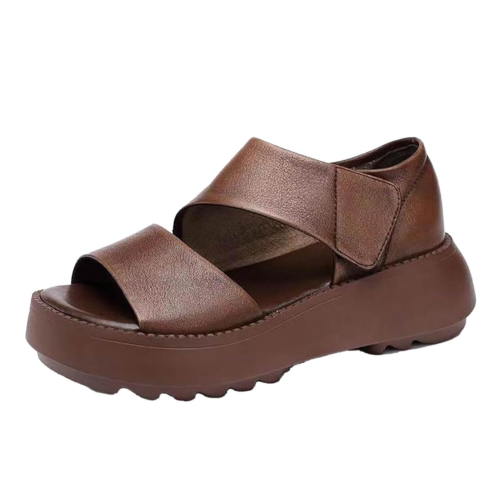 Générique Damskie sandały damskie buty z grubą podeszwą, odkryte palce, rybie usta, codzienne szelki w stylu retro, sandały do noszenia na co dzień, boho, perłowa skóra