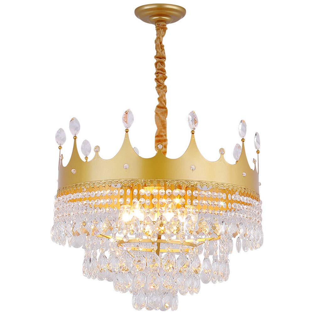 Crown Molding Crystal Chandelier with Lavish Sparkling Chains European Style Girl Bedroom E14*4/5/6 Light Bulb（Free Bulbs）
