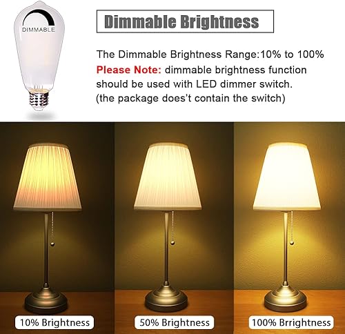 Miniatura 4 de ST64 - Bombillas LED vintage equivalentes a 6 W, 60 W, 2700 K, blanco cálido, 800 lm, brillo regulable, bombillas LED con base E26 y cubierta de