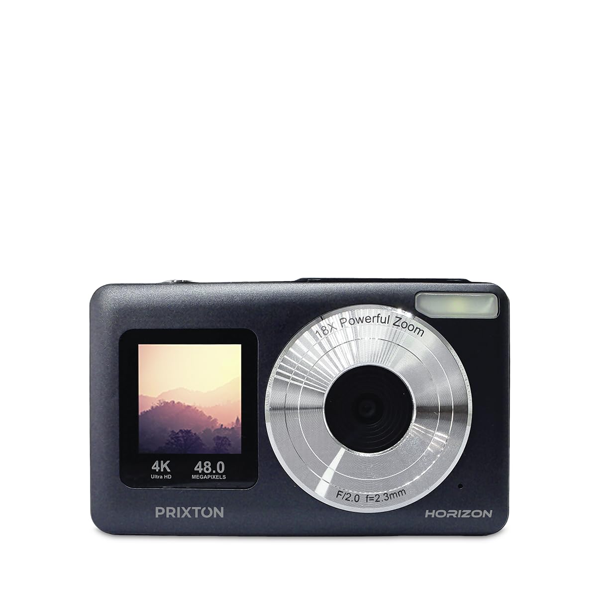 PRIXTON Cámara Digital Horizon DC915 con Pantalla Dual, Resolución 4K 48MP, Zoom 18X, Autonomía 120 min, Tarjeta SD hasta 64GB