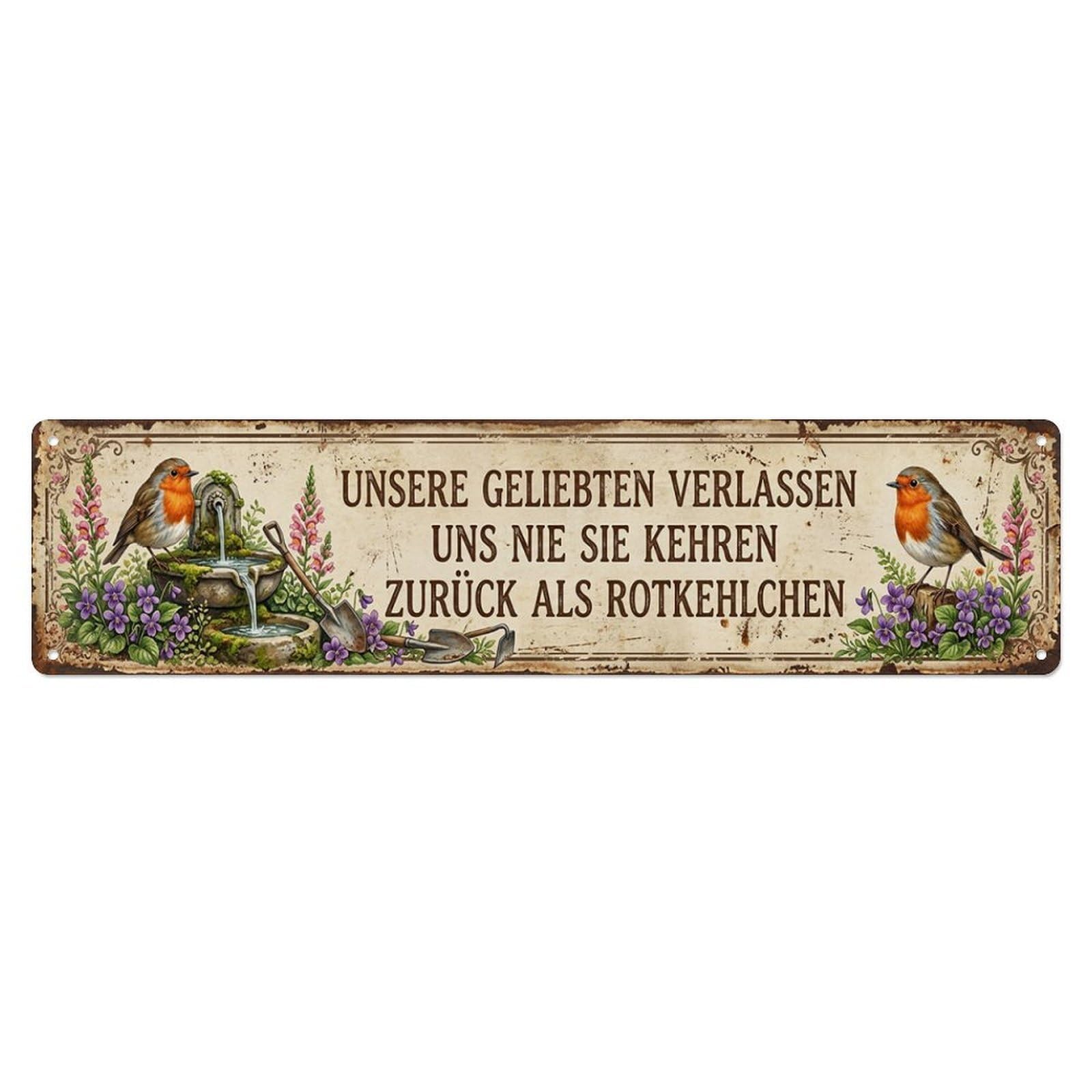 Robin Bird Garden Quote Geliebt Metal Tin Skinny Sign Plaque Wall Decor for Cafe, Club Bar, Office, Home Garden Metal Poster 4x16Inch