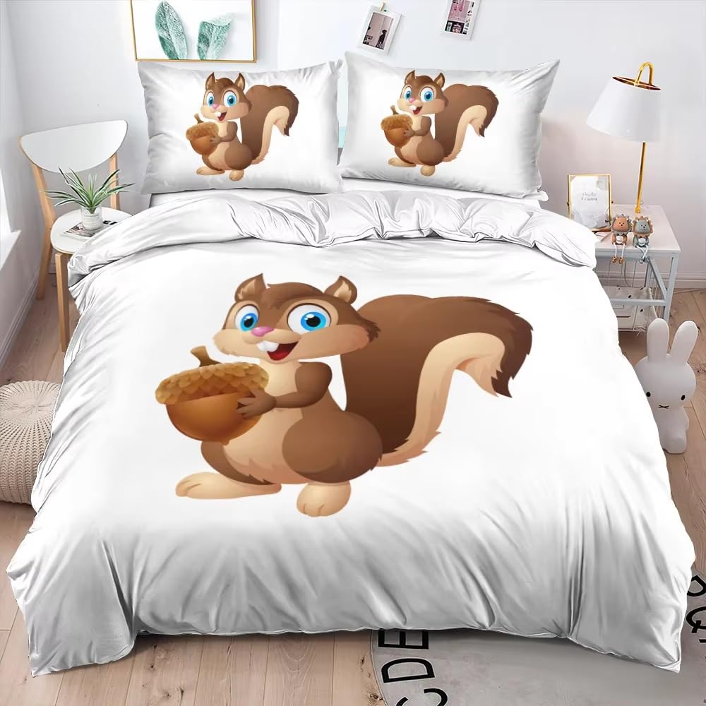 Housse de couette écureuil 200x200 cm avec 2 taies 65x65 pour lit double