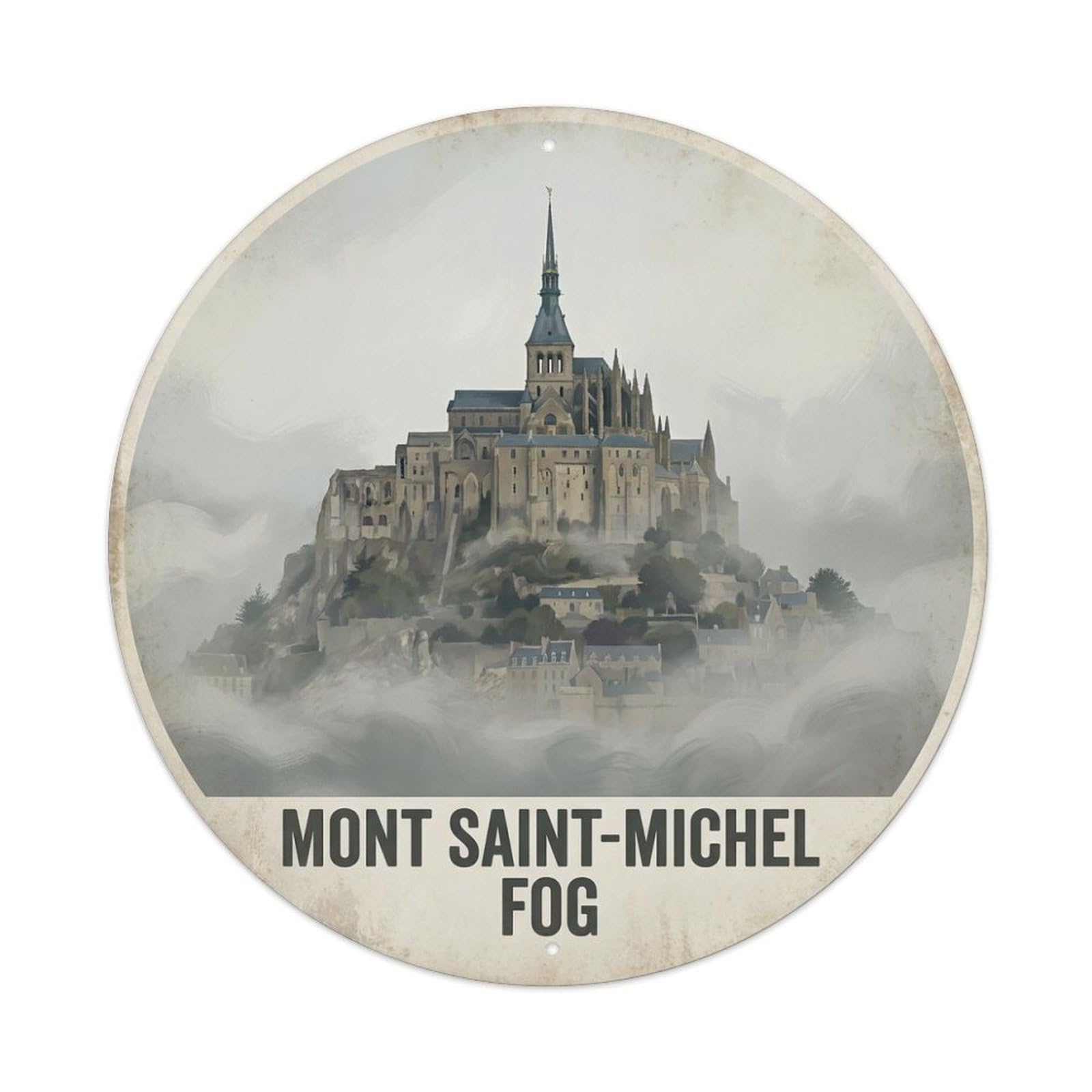 Culture Travel Fog Mont Saint Michel France Metal Tin Sign