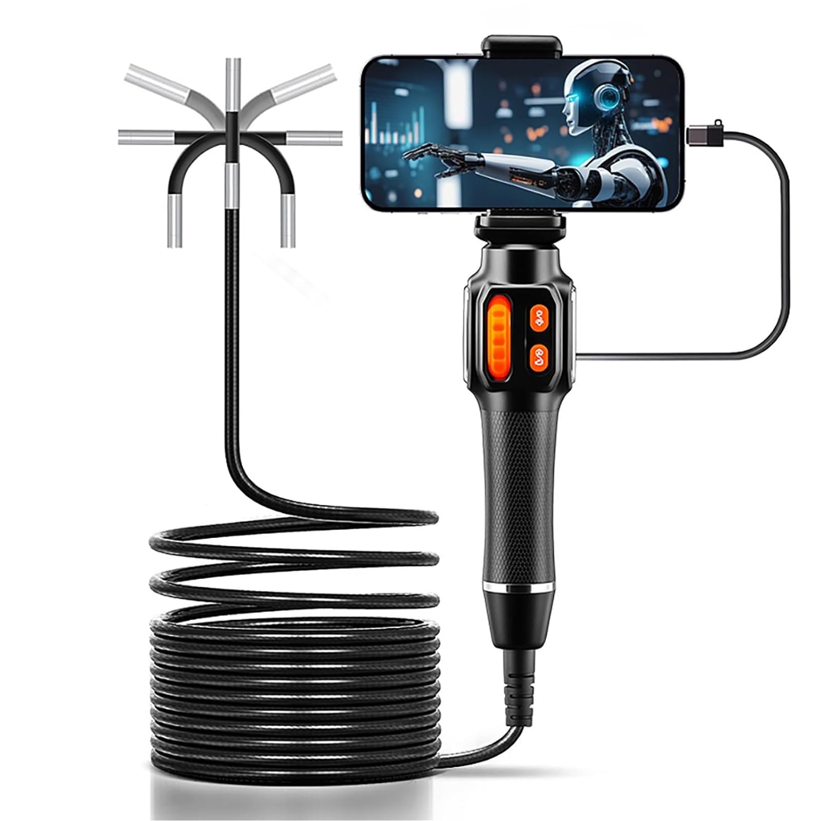 Handendoskop, tragbares Boroskop mit Gelenksonde, hochauflösenden Pixeln und 360° drehbarem Objektiv, wasserdicht, ohne Display, für Wand-, Fahrzeug-, Rohr- und Mechanikinspektionen