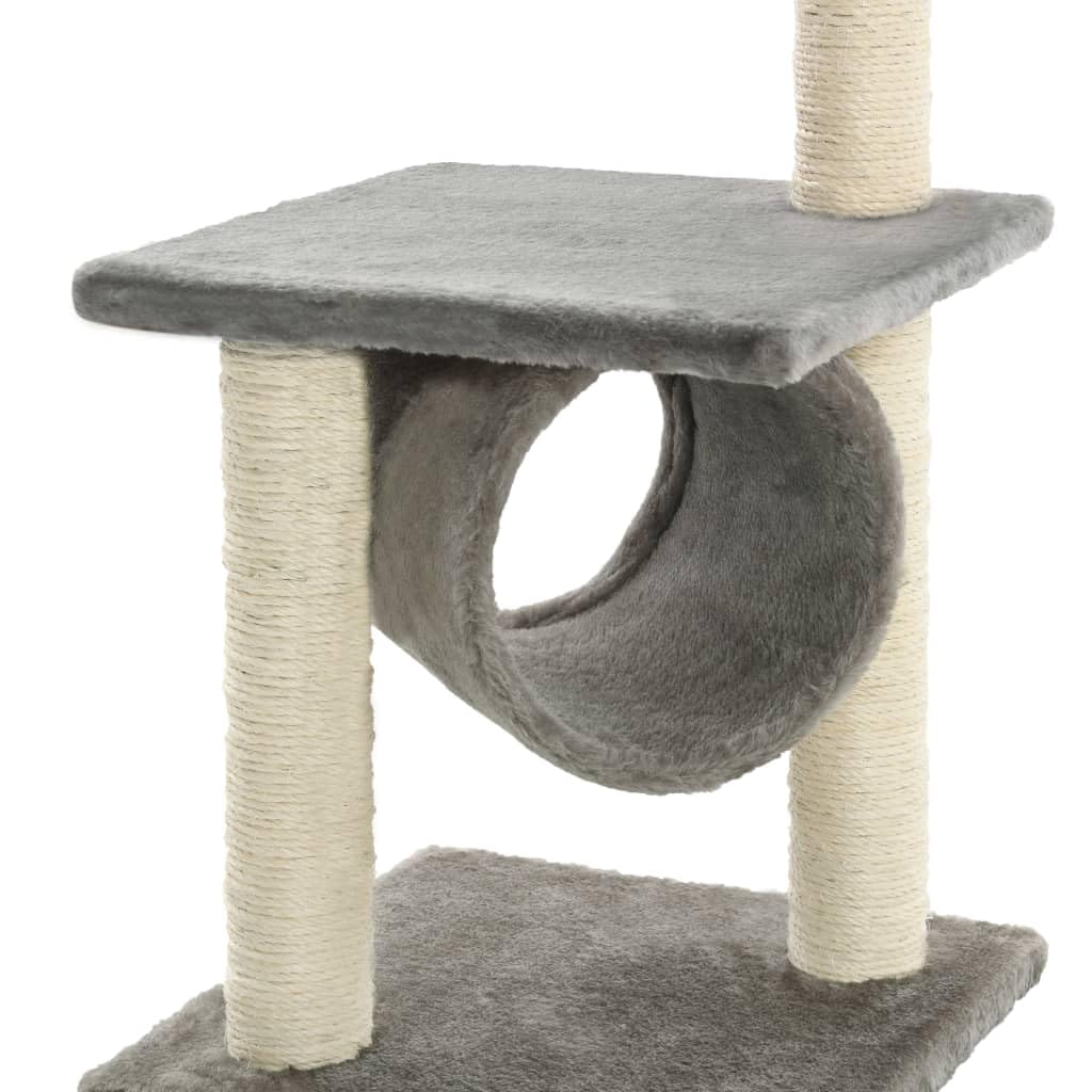 Rascador para gatos de sisal, 65 cm, gris, con cueva, hamaca, plataforma y pelota de juego, muebles rascadores con columna rascadora para gatitos y viviendas, árbol de escalada estable para