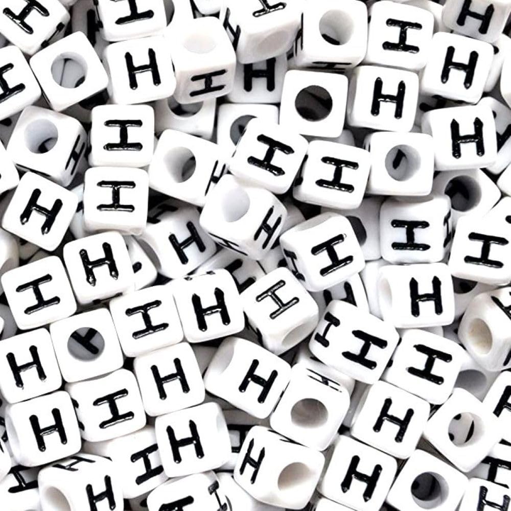 100 pcs 6mm White Cube Letter Alphabet Acrylic Beads Single & Mixed Letters (H)