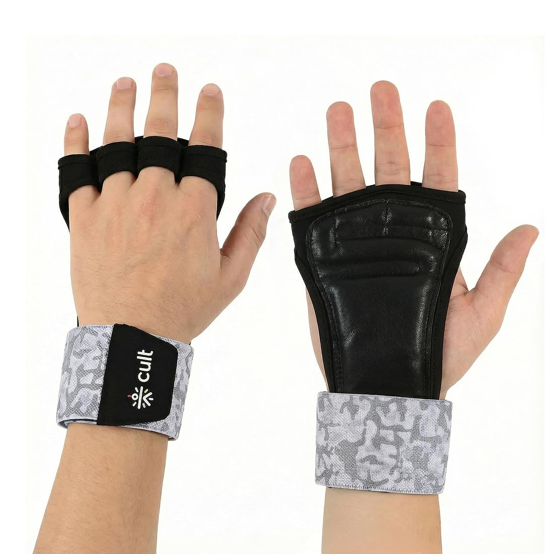 CULT Leather Gym Gloves with Wrist Wrap Support for Weightlifting & Powerlifting | Heavy Duty Leather Half Finger Workout Gloves for Men & Women, Anti-Callus Gym Grip (Size L-XL)