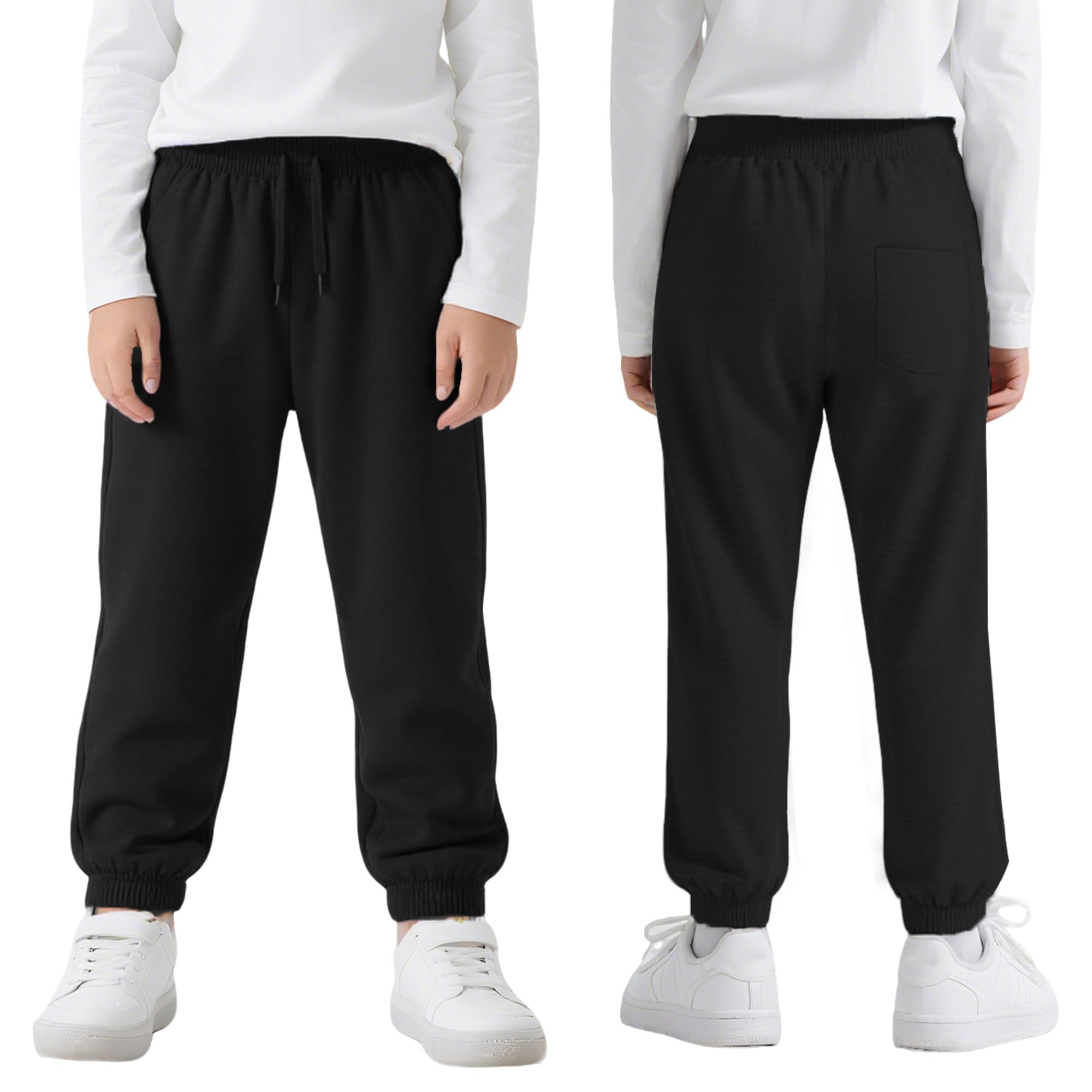 Pantaloni da Jogging Bambino Ragazzi Cotone Morbido Vita Elastica Coulisse Regolabile Tasche Sportivi 4-12 Anni