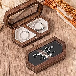 Tienda De Porta Alianzas KEMEILA Caja de anillos de boda personalizada | Caja de anillos de madera grabada | Propuestas de caja de anillos de doble ranura | Regalo romántico para esposa