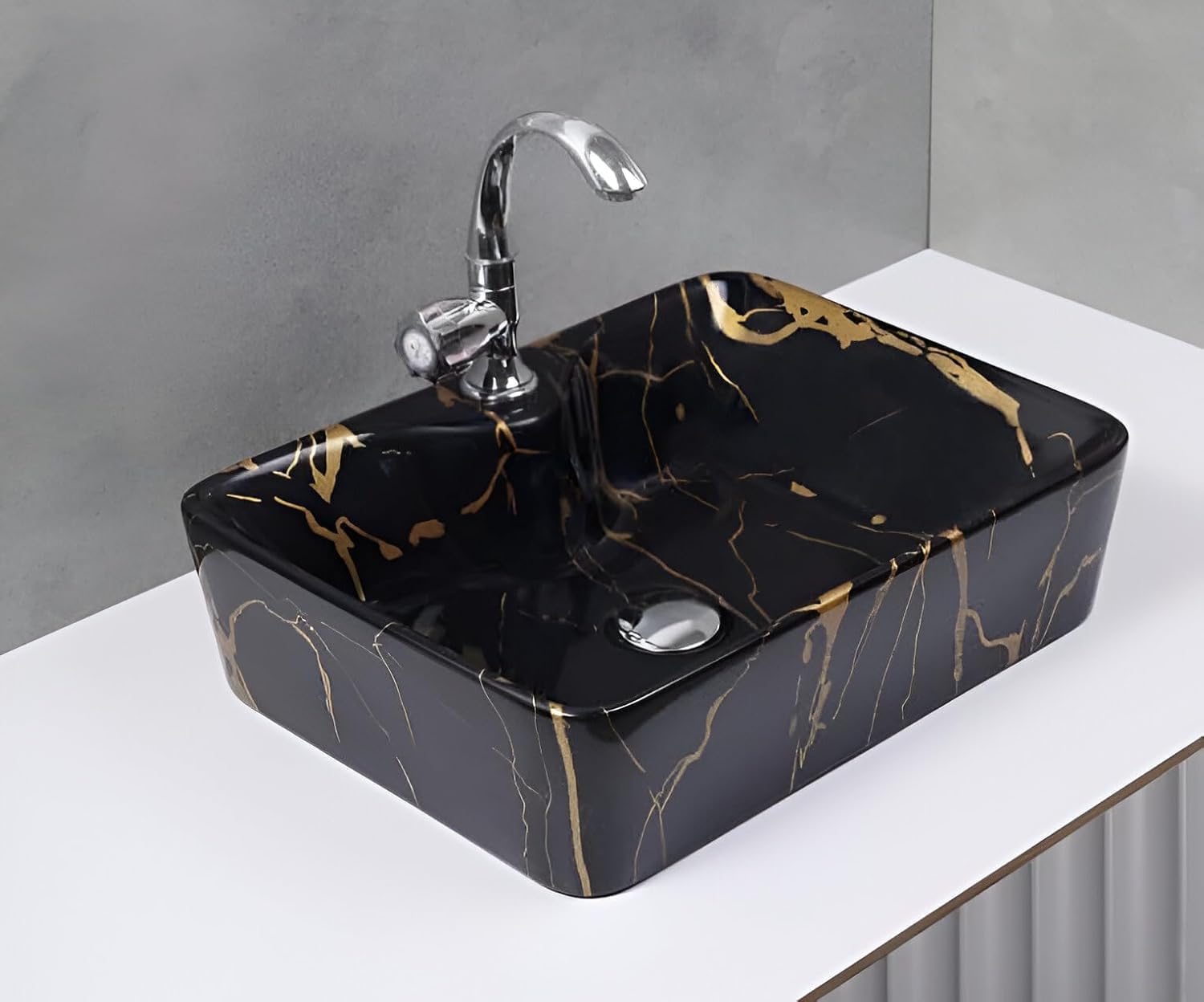 SEA SHORE Imported Ceramic Table Top Wash Basin For Bathroom | Over Counter Top Wash Basin For Living Room | Washbasin Countertop Slim rim Vessel Sink (48x38x14.5 CM) (Black Gold Jelly) (B0CSVY2735) Amazon Price History, Amazon Price Tracker