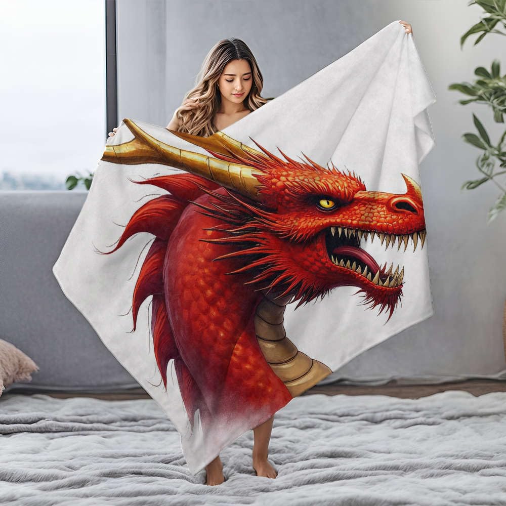 Couverture en flanelle chaude style gothique et fantastique dragon rouge