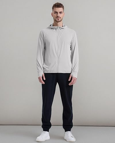 Miniatura 8 de Locachy Chaqueta con capucha para hombre, con protección solar UPF 50+, ligera, con cremallera completa, manga larga, para pesca, senderismo,