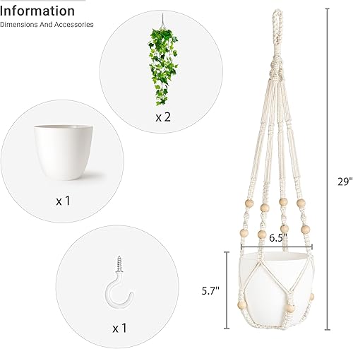 Miniatura 8 de Dahey Plantas colgantes falsas, decoración artificial y colgador de plantas de macramé, cesta colgante para macetas de interior, soporte para