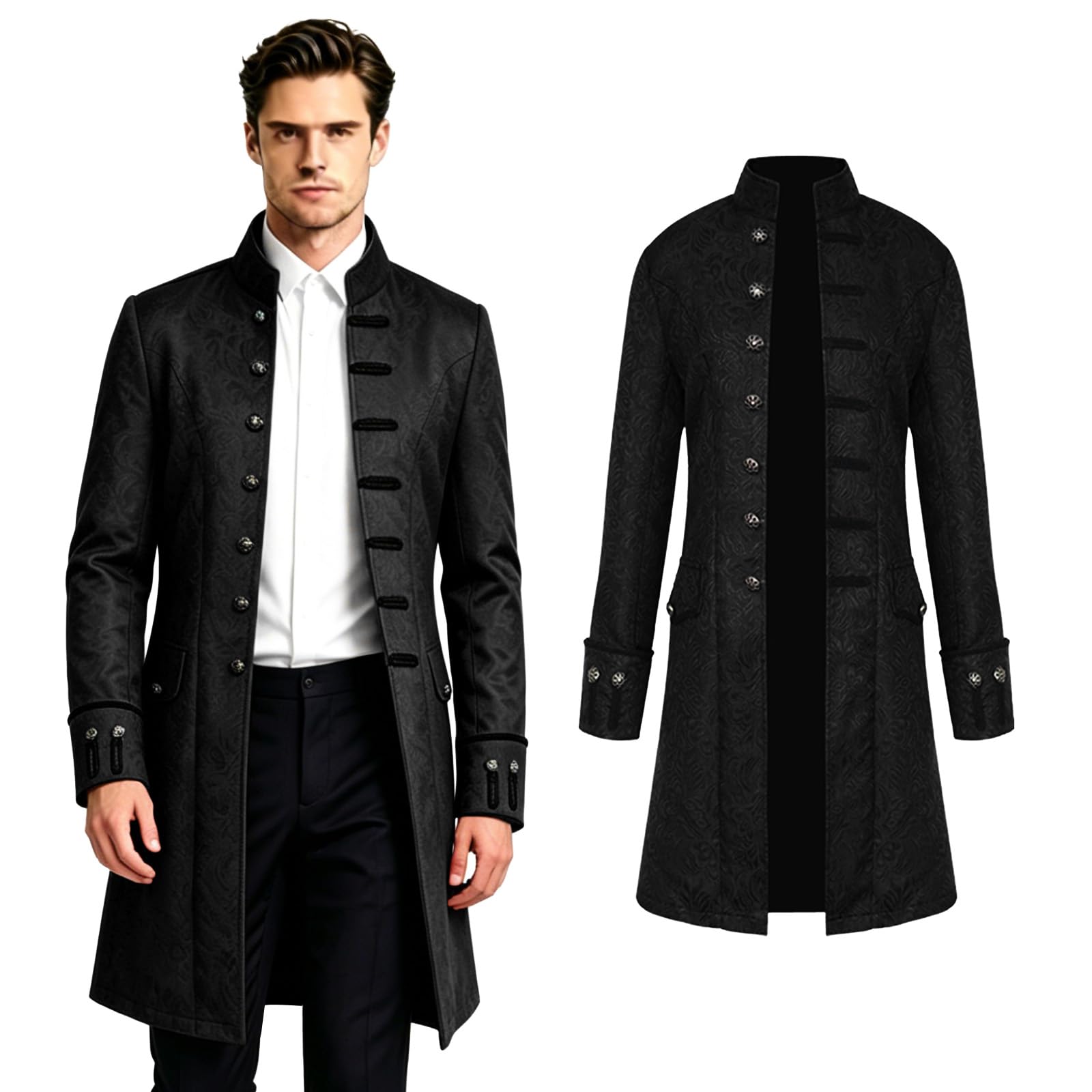 Crubelon Men's Steampunk Vintage Tailcoat Jacket Gothic Victorian Frock Coat Uniform Halloween Costume (Black, M)