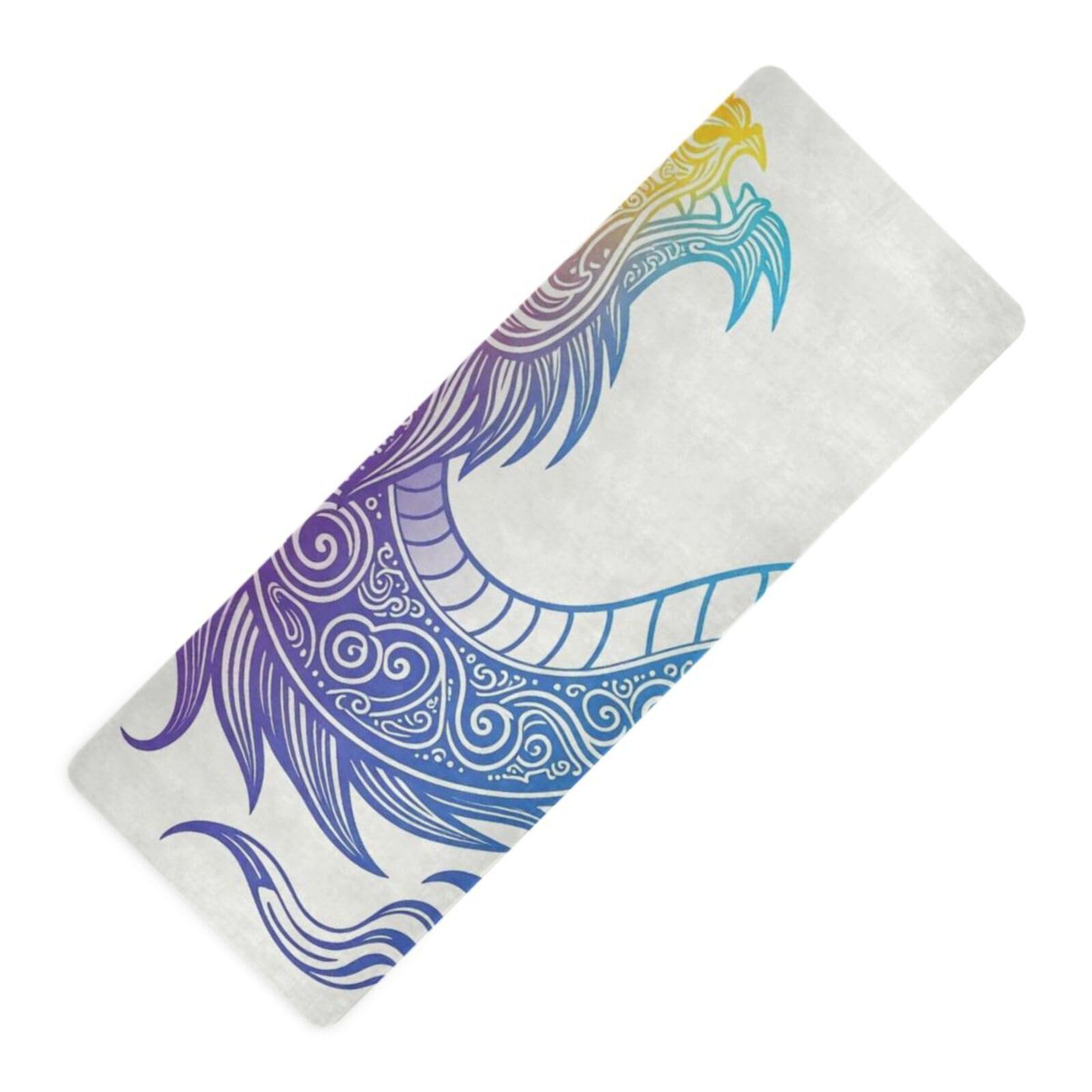 Dragon Art - Tapete de yoga fino con estampado colorido y estético antideslizante de 1 mm de grosor para yoga caliente, antideslizante, con bolsa para ejercicio, 180 x 66 cm