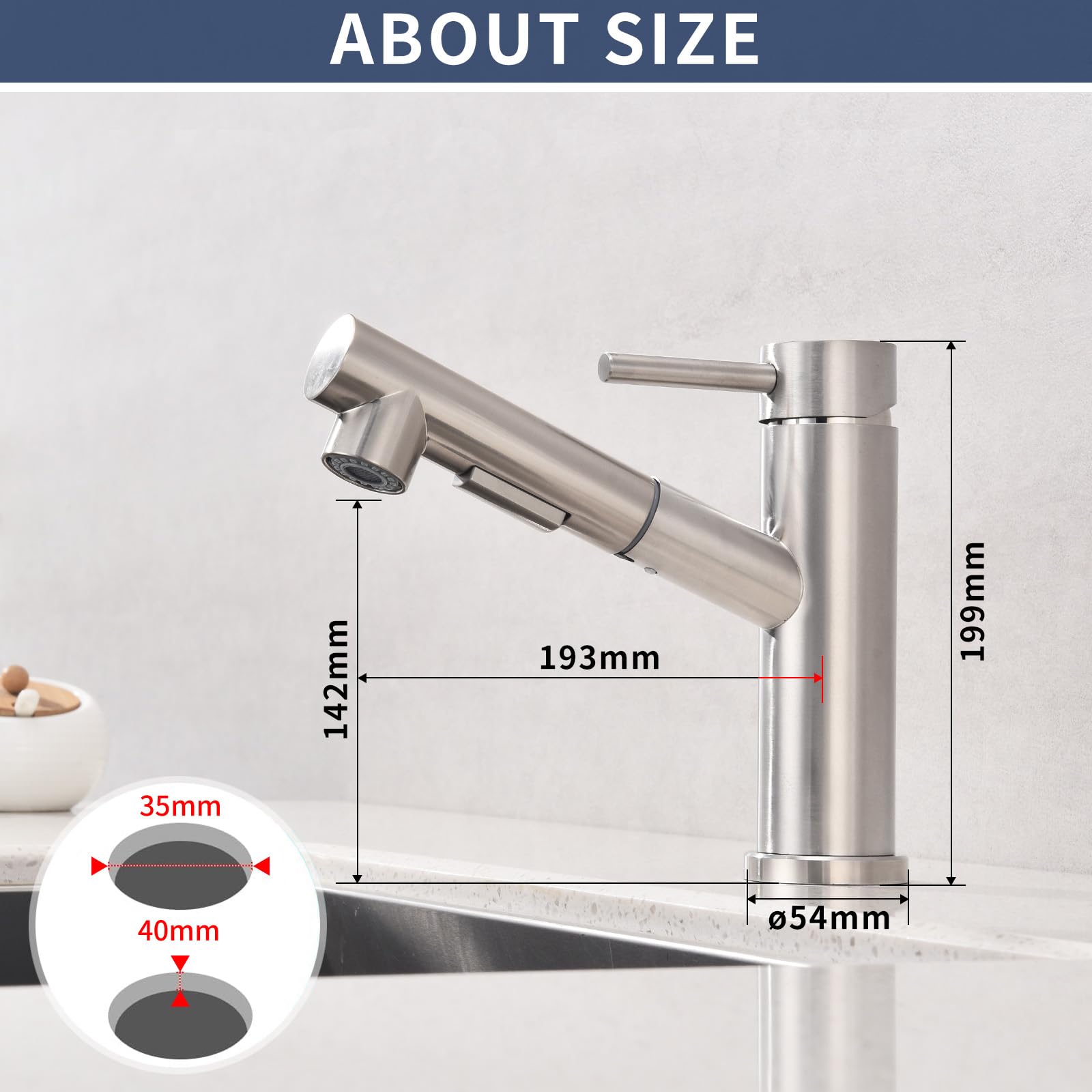 HOMELODY Wasserhahn Küche/Bad Gebürsteter Oberfläche Ausziehbar | Küchenarmatur mit Brause Zwei Wasserstrahlarten, Armatur Küche Einhebel Spültischarmatur Mischbatterie Küche