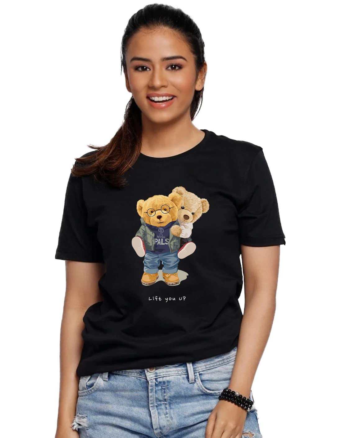 darkbuck Anime Women Regular Fit Partners Teddy Bear T-Shirt-picture-43