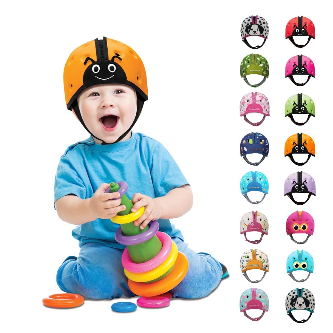 SafeheadBABY Award-Winning Infant Safety Helmet Baby Helmet for Crawling Walking Ultra-Lightweight Baby Head Protector Expandable and Breathable Toddler Head Protection Helmets - Ladybird Orange