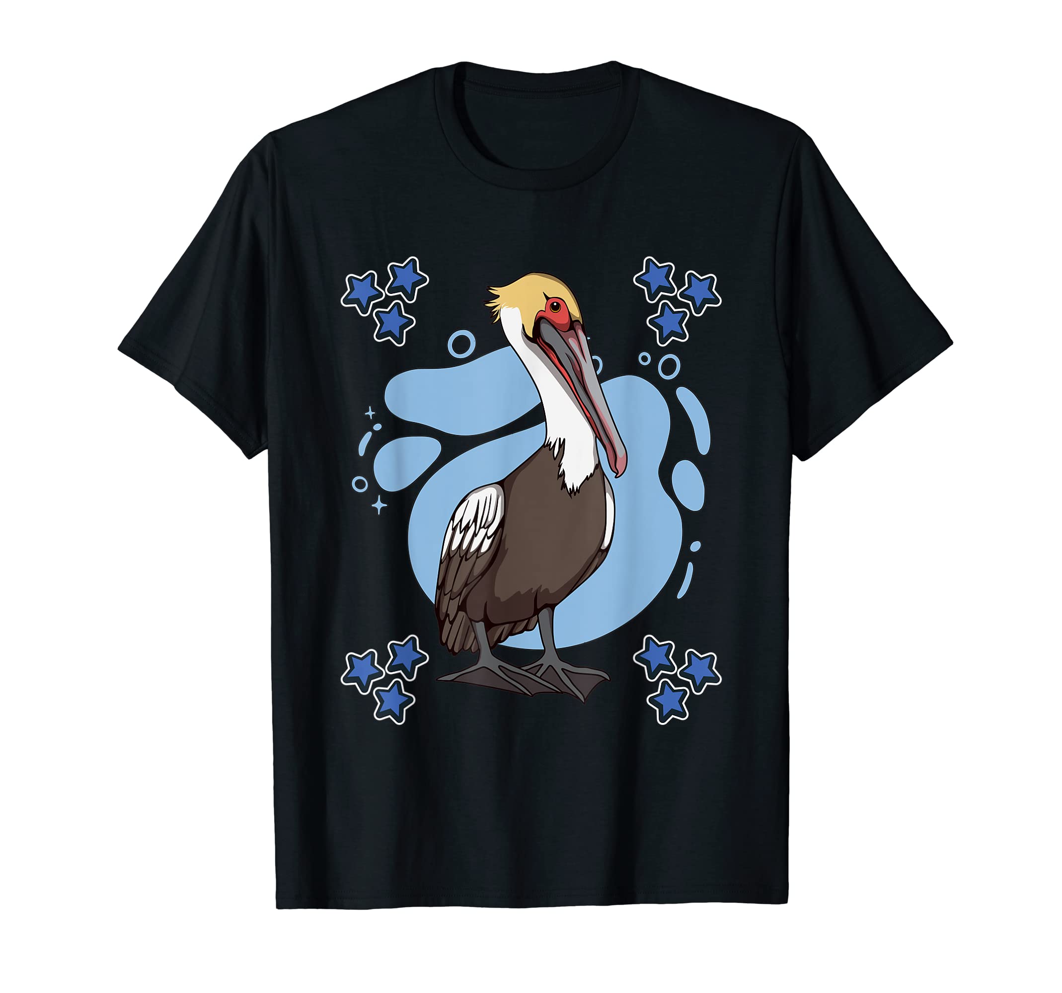 Pelican Blue Design Bird Stuff Pelicans T-Shirt, Black