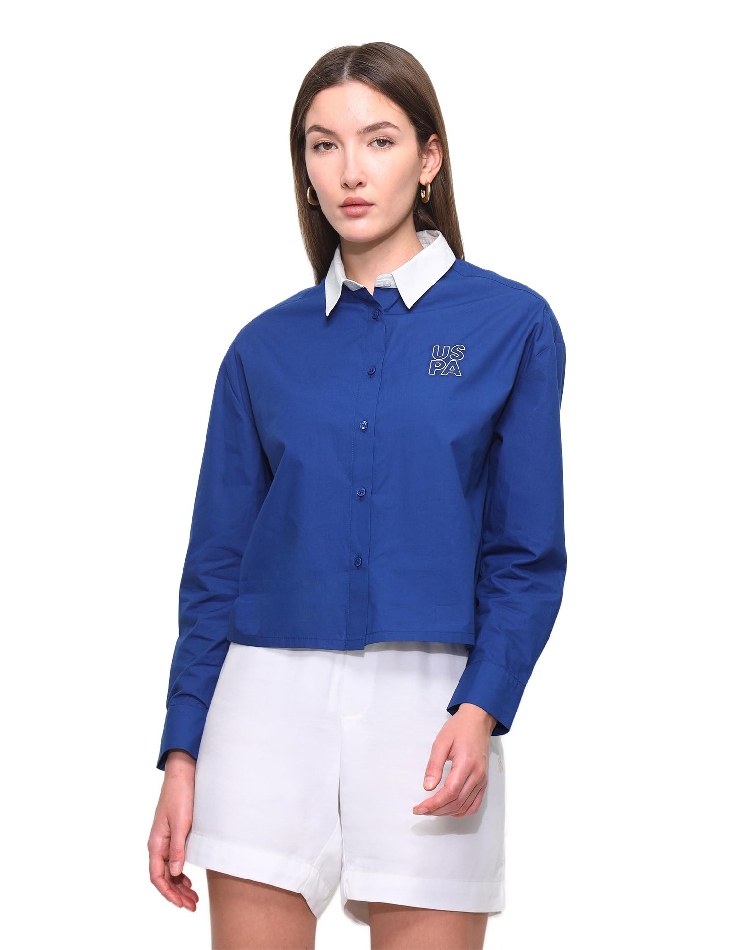 u.s. polo assn. Contrast Collar Boxy Solid Shirt-picture-33